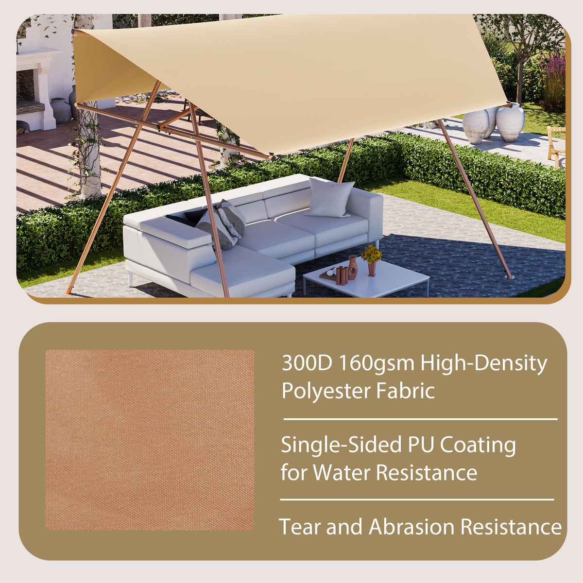 Hexagonal Shade Sail Canopy, Large 206'x118" UV Block Sun Shade with UPF 50+, Waterproof High-Density Polyester Fabric