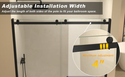 Semi-frameless Double Sliding Glass Shower Doors, 60" Width x 76"Height with 3/8"(10mm) Clear Tempered Glass, Matt Black
