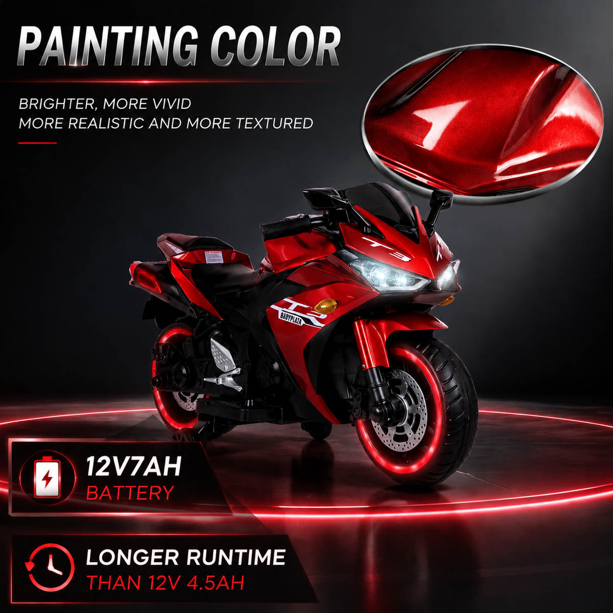 Kids Motorcycle 12 V Motorcycle For Kids 3-8 Years Boys Girls,Kids Motorcycle Ride On Toy With Training  Wheels/Manual Throttle/ Drive By Hand /Lighting  Wheels