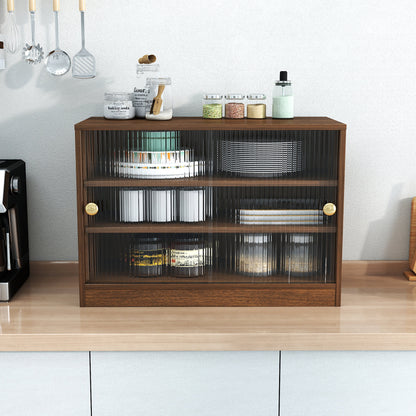 Kitchen Countertop Storage Cabinet, Glass Door Cupboard, Counter Food Organizer for Spice, Coffee Supplies