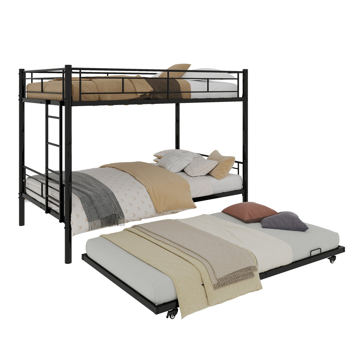 Heavy-duty Sturdy Metal Twin over Twin Bunk Bed with Noise Reduction, Safety Guardrail, No Box Spring Needed, Black