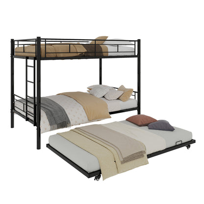 Heavy-duty Sturdy Metal Twin over Twin Bunk Bed with Noise Reduction, Safety Guardrail, No Box Spring Needed, Black