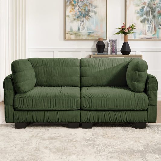 Ruched Detailing Chenille Loveseat Modular Sectional Sofa,High-Density Foam,L Shape Thickened  Back Cushions,Easy Assembly,For Living Room,Bedroom,Green