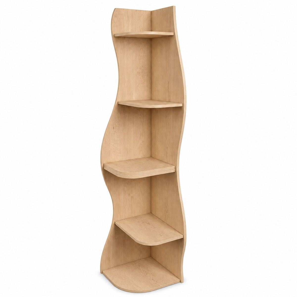 (Old Sku : W5156P534910)5-Tier Corner Shelf, Modern Wavy Corner Bookshelf, Tall Corner Storage Rack for Living Room, Bedroom, Kitchen, Home Office, Space-Saving Display Stand with Rounded Edges