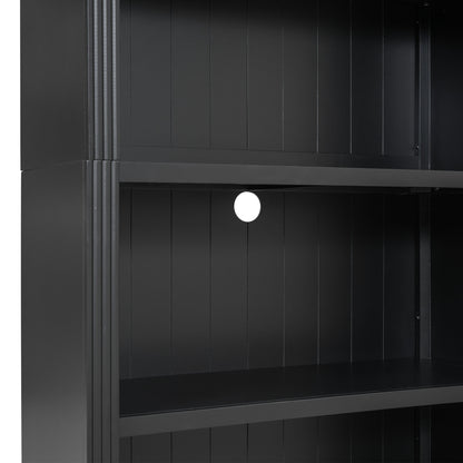 83.4' Tall Wood Bookcase with light strip,5-Tier Decor Bookshelves with Adjustable Shelves,Storage Organizer for CDs/Books/Movies,Free Standing Storage Shelves for Living Room,Home Office,Black
