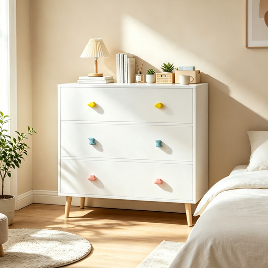 Kids 3 Drawer Dresser, Baby Nightstand, Storage Cabinet for Toddler Child, Toddler Room, Closet - White
