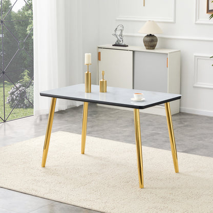 Modern minimalist rectangular dining table, suitable for 4-6 people. Tempered glass countertop+lower MDF board, imitation marble texture – Model W1151S04619