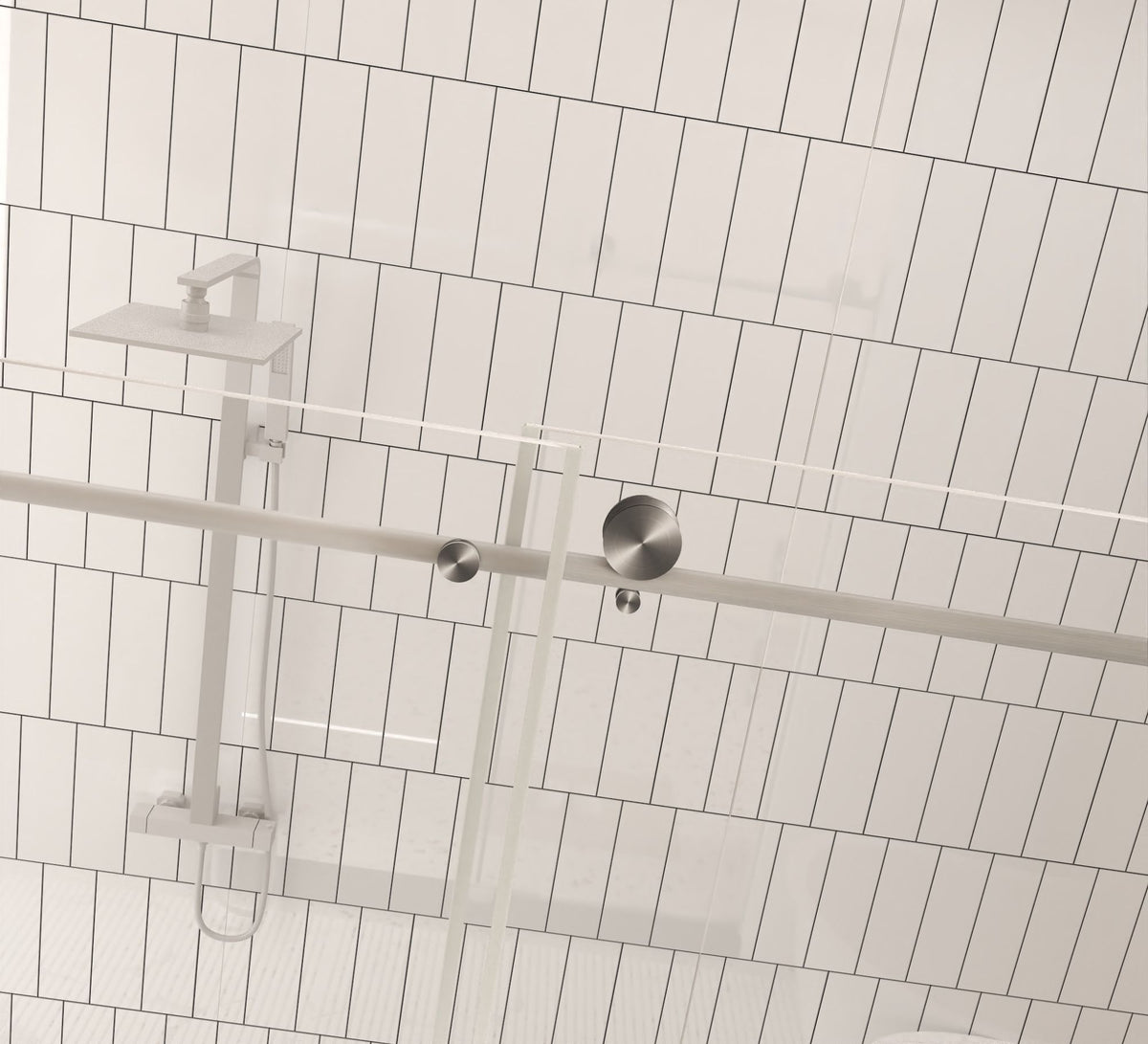 Frameless shower door 56-60 "W x 76" H, 1/4 "(6 mm) Clear Tempered Glass, Explosion Proof Film, Stainless Steel Handle,Brushed Nickel