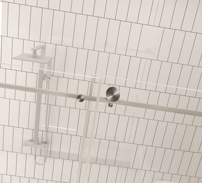 Frameless shower door 56-60 "W x 76" H, 1/4 "(6 mm) Clear Tempered Glass, Explosion Proof Film, Stainless Steel Handle,Brushed Nickel