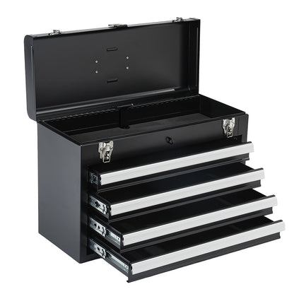 Tool Box 20.5-inch Portable Metal Tool Box with 4 Drawers Tool Organizer Black