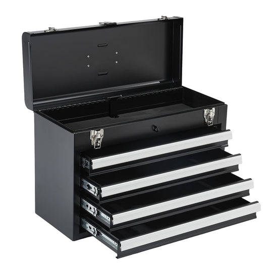 Tool Box 20.5-inch Portable Metal Tool Box with 4 Drawers Tool Organizer Black