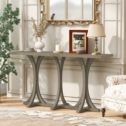 U-Style 59.8'' Wooden Console Table with Oak Veneer Top,Farmhouse Entryway Table with Rubber Wood Slender Curved Legs,Perfect for Living Room,Entryway,Hallway, Dining Spaces.