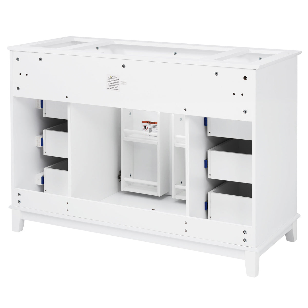 46" Bathroom Vanity without Sink, Cabinet Only, Soft-Close 6 Drawers & Double Doors with 2-Tier Shelves, Solid Pine Legs, White (Same SKU: N759P351752K)