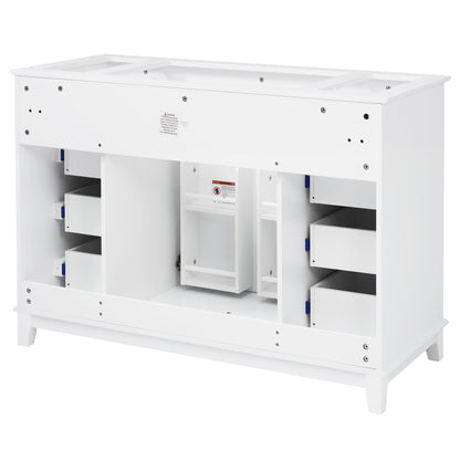 46" Bathroom Vanity without Sink, Cabinet Only, Soft-Close 6 Drawers & Double Doors with 2-Tier Shelves, Solid Pine Legs, White (Same SKU: N759P351752K)