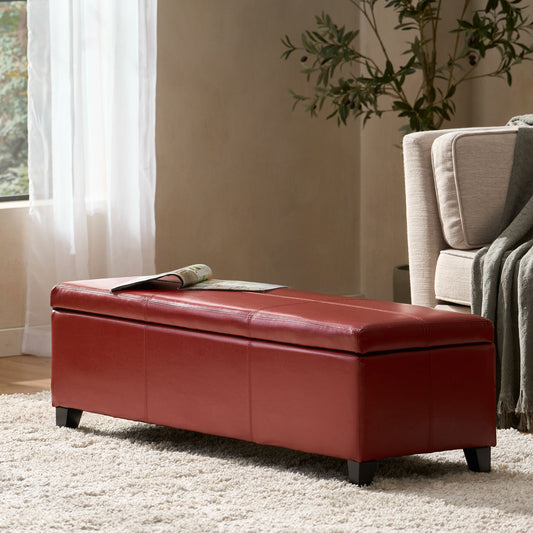 Upholstered PU Leather Storage Ottoman, Solid Wooden Legs (old sku 57742.00RED)