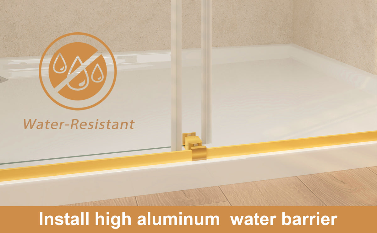 Frameless Sliding Glass Shower Doors 56-60" Width x 76"Height with 3/8"(10mm) Clear Tempered Glass, Brushed Gold