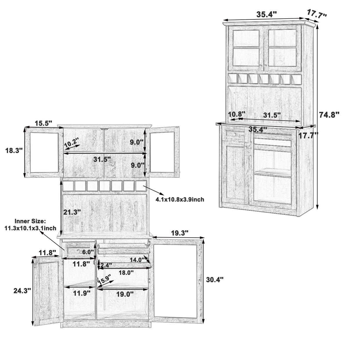 [Assembly Video Provided] TOPMAX Farmhouse 35.4x17.7x74.8inch Freestanding Buffet with Hutch – Blue