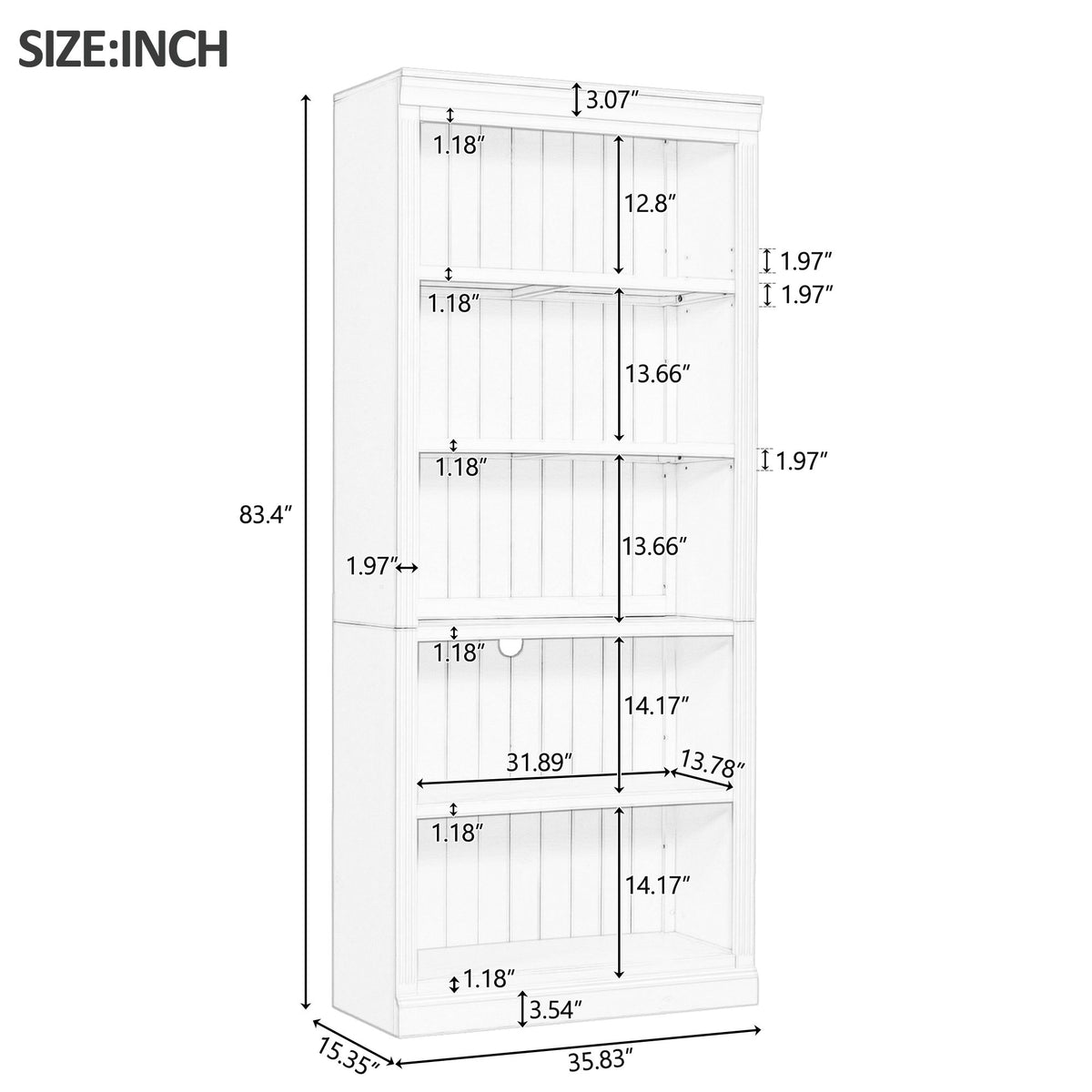 83.4' Tall Wood Bookcase with light strip,5-Tier Decor Bookshelves with Adjustable Shelves,Storage Organizer for CDs/Books/Movies,Free Standing Storage Shelves for Living Room,Home Office,Black