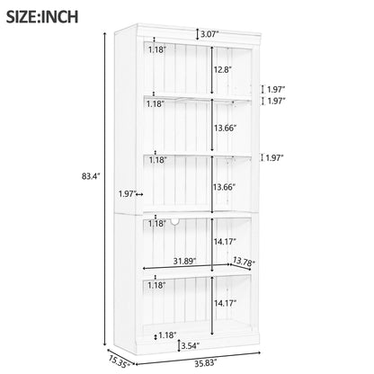83.4' Tall Wood Bookcase with light strip,5-Tier Decor Bookshelves with Adjustable Shelves,Storage Organizer for CDs/Books/Movies,Free Standing Storage Shelves for Living Room,Home Office,Black