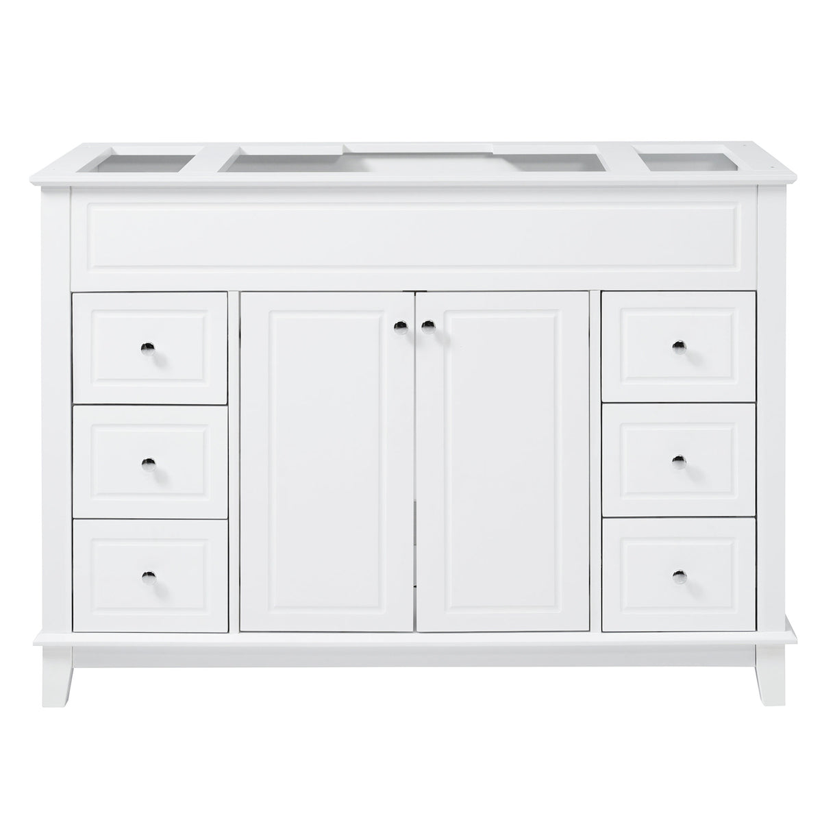 46" Bathroom Vanity without Sink, Cabinet Only, Soft-Close 6 Drawers & Double Doors with 2-Tier Shelves, Solid Pine Legs, White (Same SKU: N759P351752K)