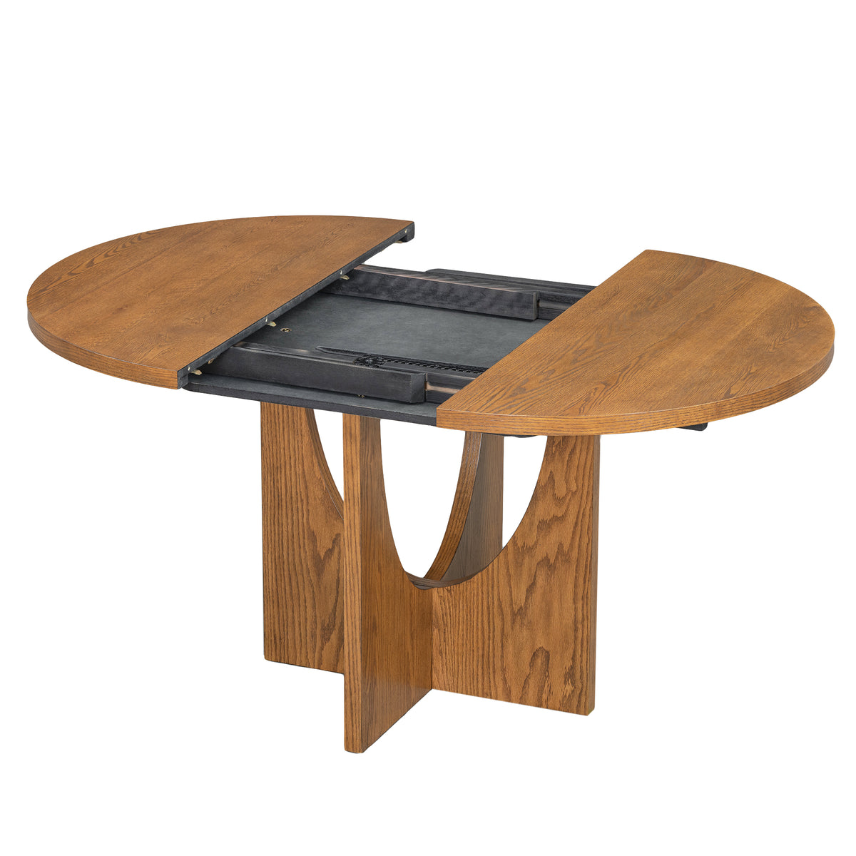 TOPMAX Modern 5-Piece Extendable Round Dining Table Set with 16.2inch Removable Leaf for Small Places, Walnut