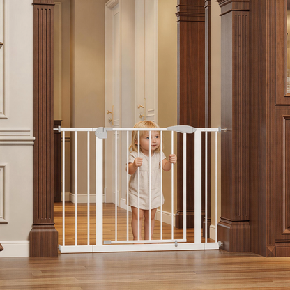 29.5-44.1" Wide Baby Gate for Stairs, Dog Gate Indoor for Doorways, No Drilling Pressure Mounted Pet Gates for Kids, Easy Walk Through Safety Gate, White