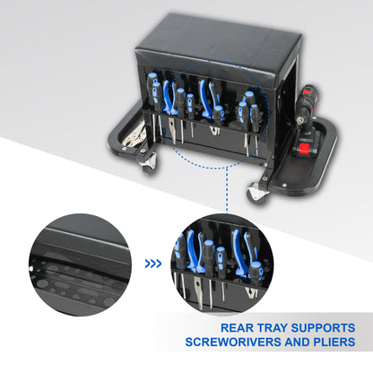 3-Drawer Tool Chest Rolling Mechanic Seat with Tool Trays, 350lbs Max Weight Capacity, Black