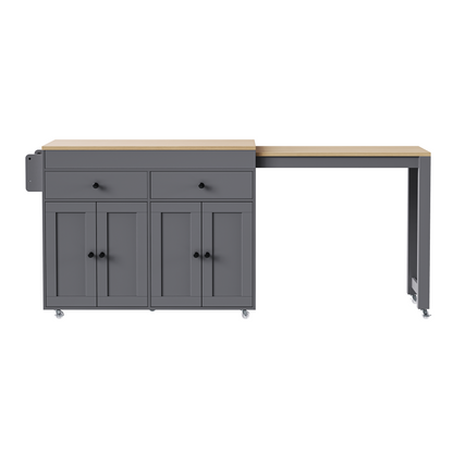 K&K 74.5 inch Kitchen Island with Extendable Dining Table, Rolling Kitchen Island on Wheels with Spice Rack and 2 Drawers, 4 Door Cabinet