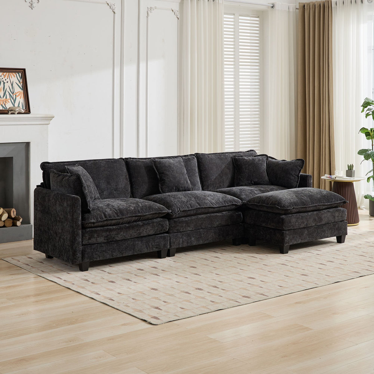 Cloud Sofa 3 Seats (Ottoman is not included), Modern Sectional Couch, Comfy Double Layer Upholstered Seat Cushion – Black