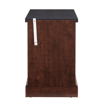 Farmhouse end table Nightstand Rectangular Farmhouse End Table with Barn Door and Adjustable Storage Shelf, Rustic Sofa Side Table, OAK