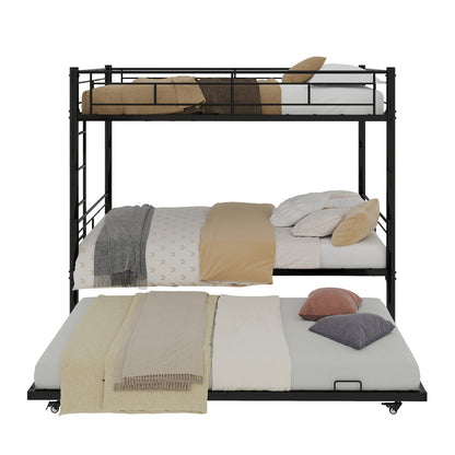 Heavy-duty Sturdy Metal Twin over Twin Bunk Bed with Noise Reduction, Safety Guardrail, No Box Spring Needed, Black