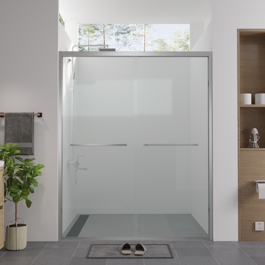56-60'x74" Aluminum Frame Double Sliding Shower Door, Bypass Bathroom Sliding Door with Premium 1/4" Clear Tempered Glass – Model W2011P330163