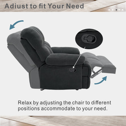 Modern Manual Rocker Recliner Chair with Nubby Upholstery Fabric in Dark Grey, Fabric +Wood and Metal Construction