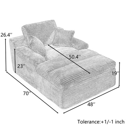 Chaise Lounge Chair Indoor, Oversized Boneless Couch,No Assembly, Wide Armrests, Dual-Layer Cushion, Cloud Reading Chair for Living Room Bedroom Apartment, Corduroy Grey