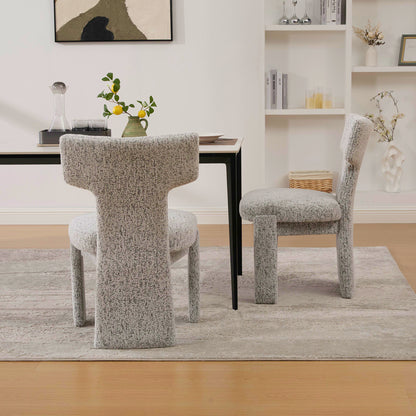 22.05" Wide Modern Upholstered Chenille Dining Chair Set of 2 with Rubberwood Legs, Armless Curved Back Accent Chairs for Living Room Bedroom Restaurant Cafes Dining Room Reception, White/Black