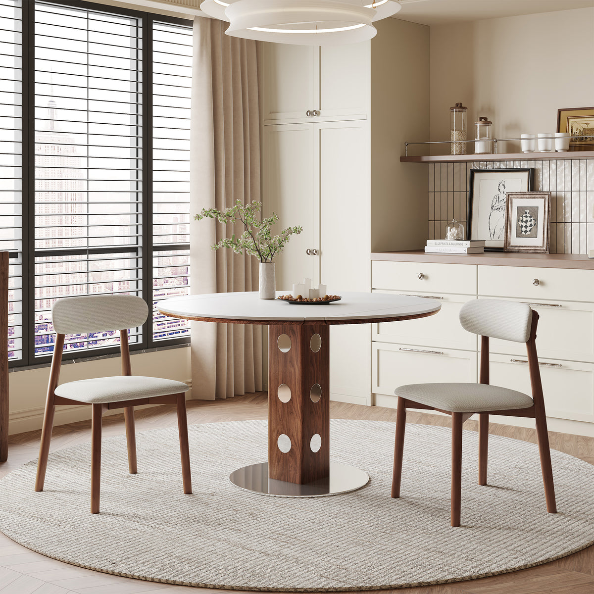 Solid Wood Dining Chairs Set of 4, Luxurious Chenille Upholstered Kitchen Chairs, Farmhouse Dining Room Chair with X-Shaped Metal Reinforcement, Beige