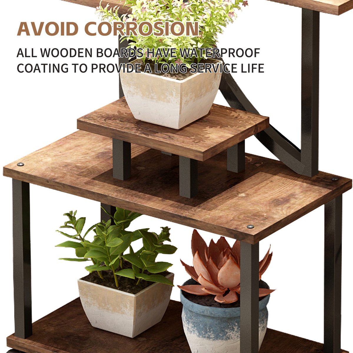 Plant Stand Indoor with Grow Lights - 62" Tall Plant Shelf, Lighted Corner Plant Stands for Indoor Growing, 8 Tiered Large Flower Holder - Walnut Color