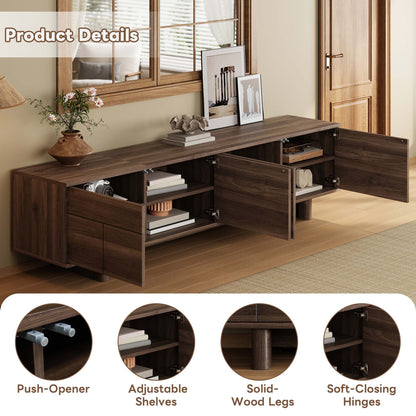 78 inch Modern TV Stand for TVs up to 85 inches, Entertainment Center with Solid Wood Legs, Cable Management, Push-Openers
