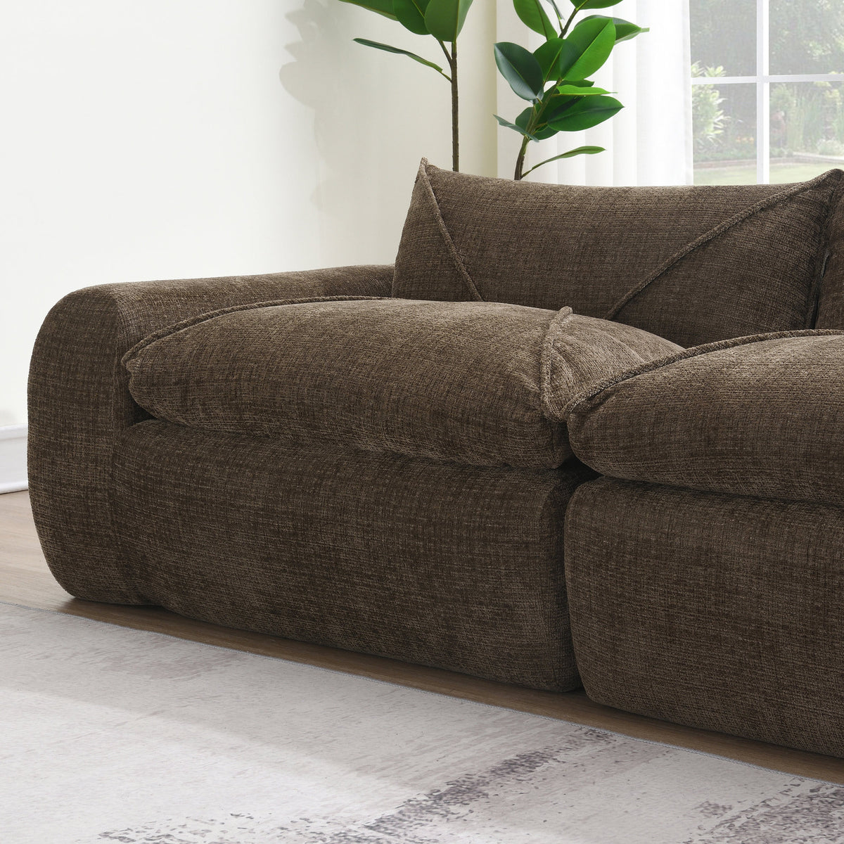 [VIDEO]116'' Fully Compressed Sofa with High Density Foam, Integrated Backrest&Seat Cushion, Decorative Edging – Brown