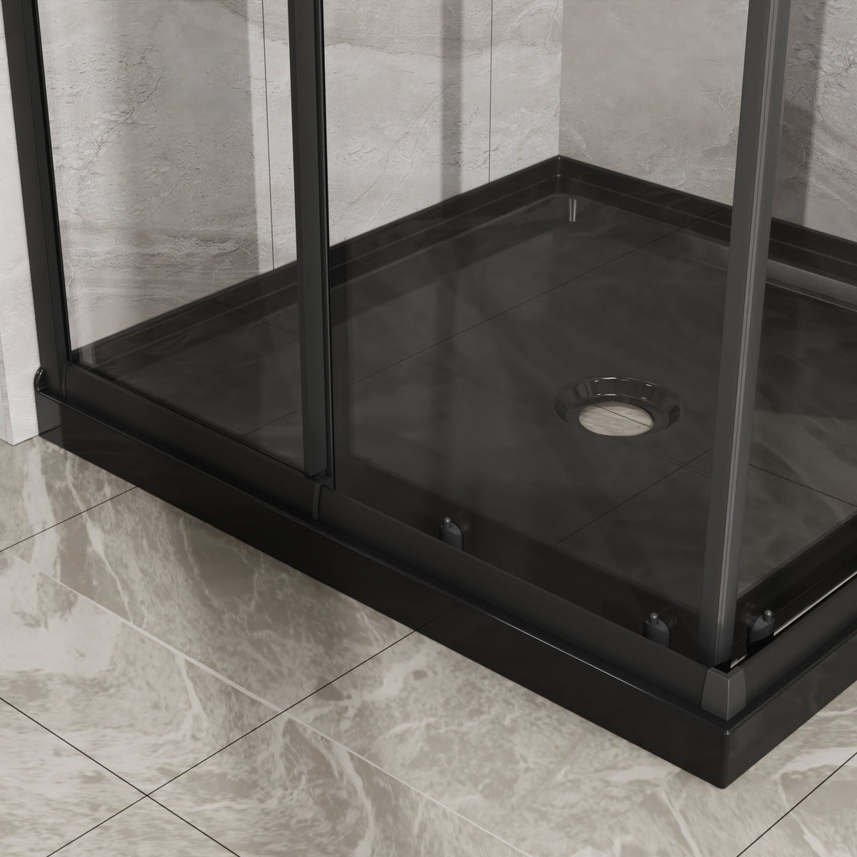 36" x 36" x 72" Corner Sliding Shower Door and Black Shower Base Combo Kit, Clear Tempered Glass, Matte Black Frame Dood & Reinforced Acrylic Base Set