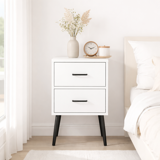 2-Drawer Nightstand with Metal Legs and Metal Handles, Modern White Bedside Table, Small End Table, Living Room or Apartment