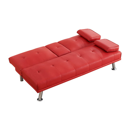 67-inch Red Leather Multifunctional Double Folding Sofa Bed with Coffee Table for Office Use