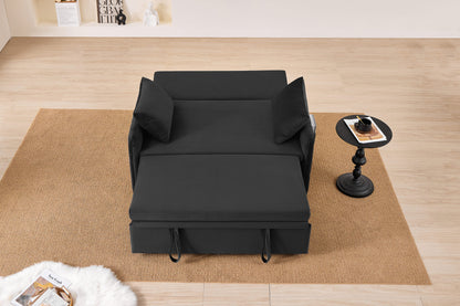 51.2' Velvet Convertible Sleeper Sofa Bed, 5-Position Adjustable Backrest Loveseat with Pull-Out Bed, Side Pocket, Multi-Functional 2-Seater Couch for Living Room, Apartment, Small Space