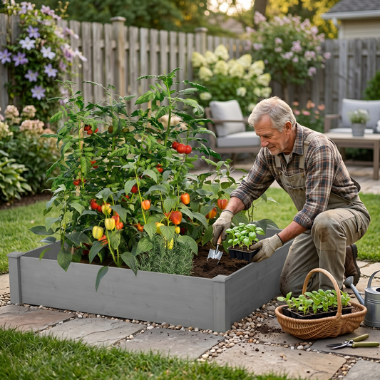 Raised Garden Bed 48x48x10'', Outdoor Wood Planter Box Over Floor, Tool-Free Assembly