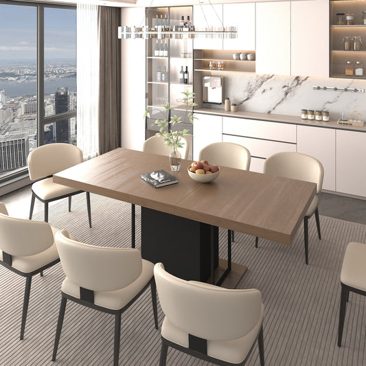 Rectangle extendable dining table for 6-10 people aged effect wood and black 160-200 cm