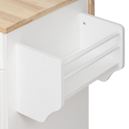 K&K 59.3" Kitchen Island with Storage 2 Pull Out Cabinet Organizers & Rubber Wood Drop Leaf, Rolling Kitchen Island with Trash Can Storage