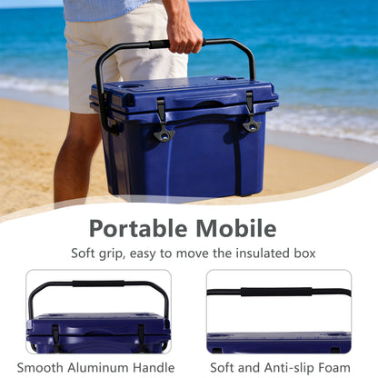 25QT Portable Cooler, Insulated Hard Cooler with Bottle Opener, Cup Holder, Forming Ruler, 5-7 Day Ice Retention, Travel, Beach, Camping, Fishing