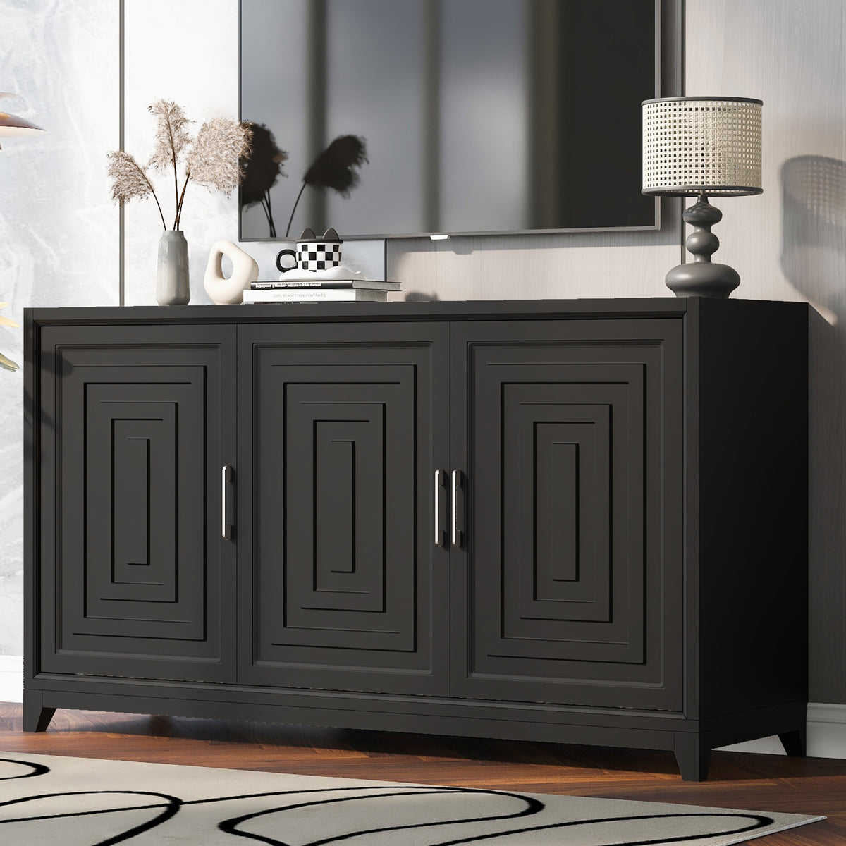 VIBE HAUS TV Stand for TVs up to 65 Inches, Modern Entertainment Center Media Console Cabinet with 2 Spacious Storage Space, Solid Wood Legs for Living room(Same SKU:N724P206551B)
