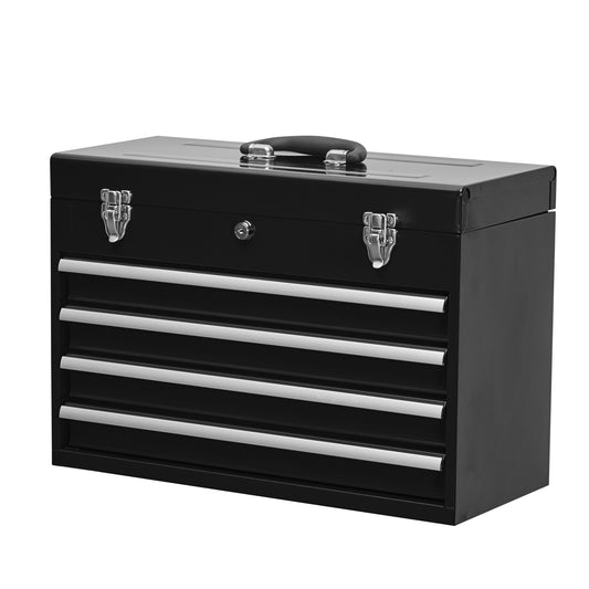 Metal Tool Box with 4 Drawers Portable Steel Tool Chest with Metal Cylinder Lock and Latch Closure, Liner, Powder coating
