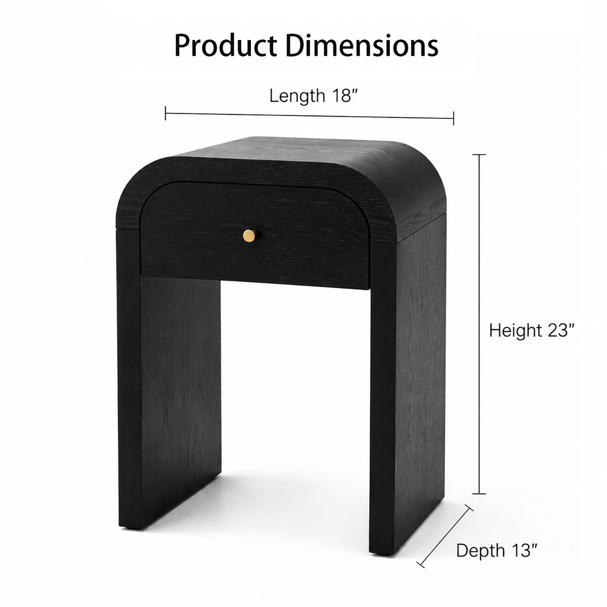 Curved black wooden side table with 1 drawer Nightstand Side End Table with Rounded Edge Tabletop for Bedroom Living Room